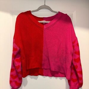 Red and Pink Heart Cropped Valentines Sweater